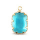 Crystal glass charm rectangle 13mm Aquamarine blue-gold